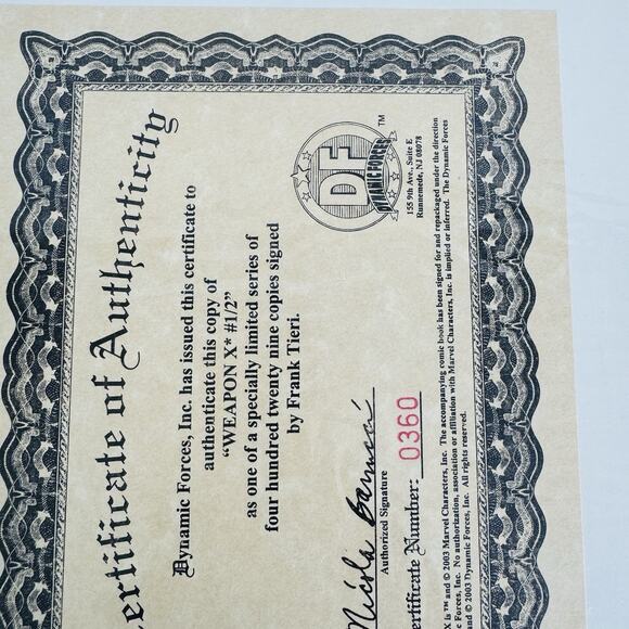 Weapon X Wizard 1/2 issue Dynamic Forces Signed Frank Tieri & Numbered COA 2002 - Picture 7 of 9